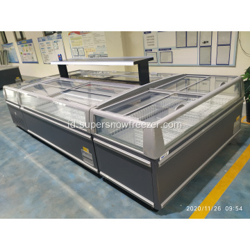 Four Four Side Horizontal Kaca Freezer Display Pulau Freezer